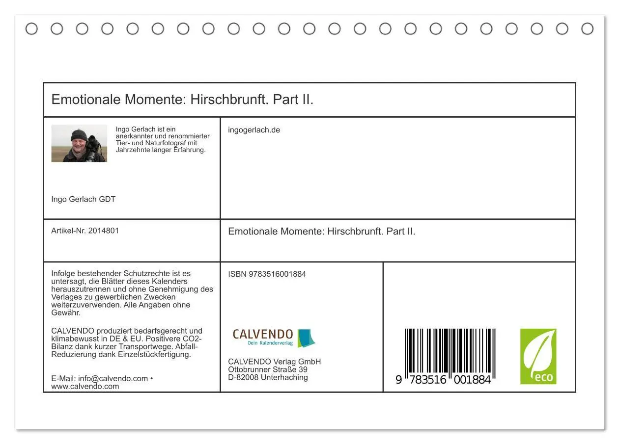 Bild: 9783516001884 | Emotionale Momente: Hirschbrunft. Part II. (Tischkalender 2026 DIN...