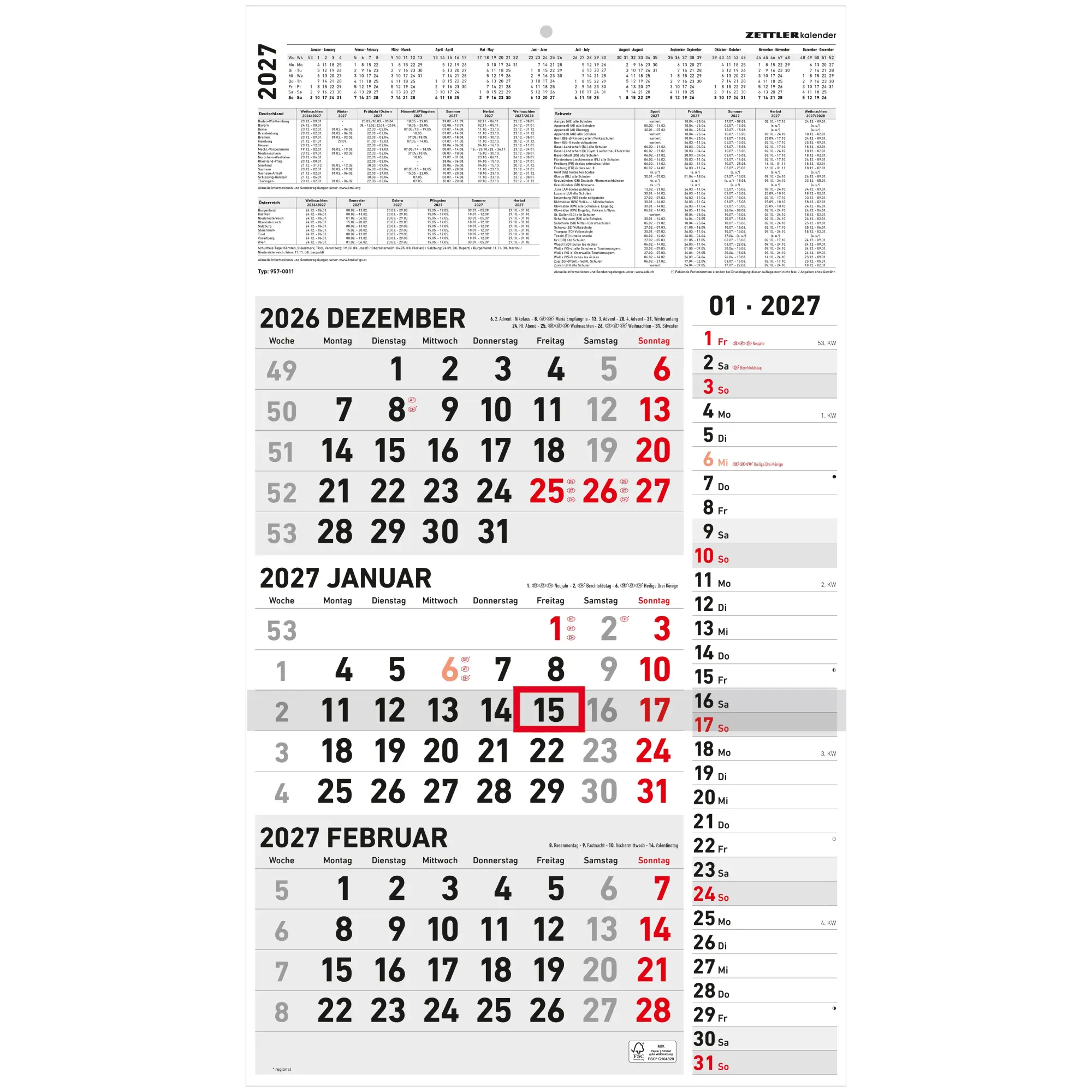 Cover: 4069095011984 | 3-Monatskalender Kombi 2027 | Neumann Verlage GmbH &amp; Co KG | Kalender