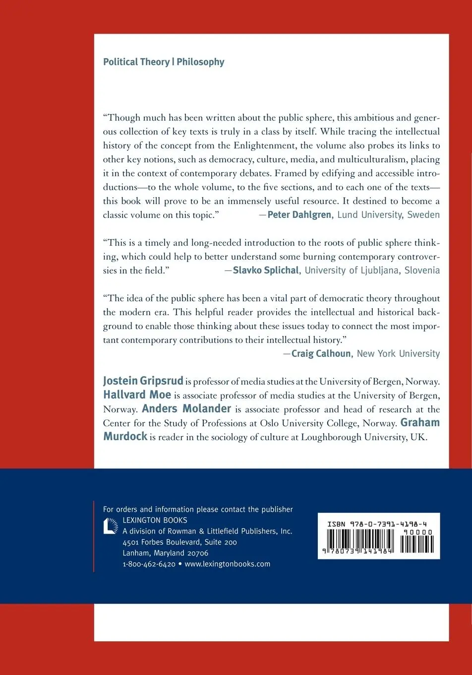 Rückseite: 9780739141984 | The Idea of the Public Sphere | A Reader | Jostein Gripsrud (u. a.)