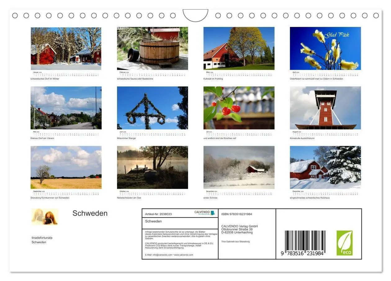 Bild: 9783516231984 | Schweden (Wandkalender 2026 DIN A4 quer), CALVENDO Monatskalender