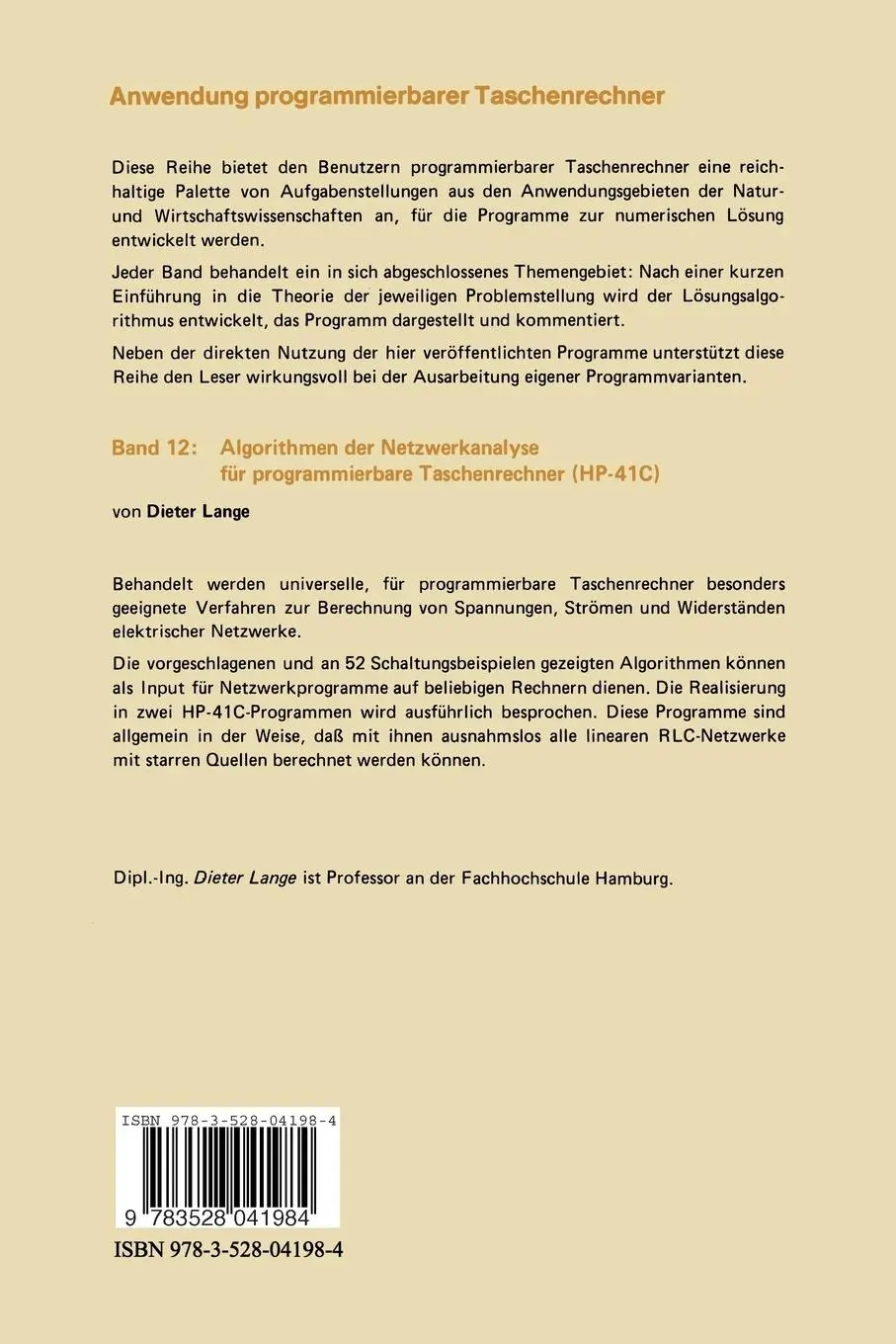 Rückseite: 9783528041984 | Algorithmen der Netzwerkanalyse für programmierbare Taschenrechner...