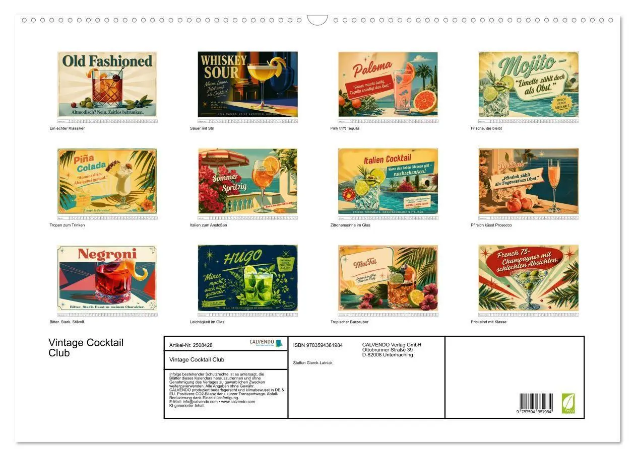 Bild: 9783594381984 | Vintage Cocktail Club (Wandkalender 2027 DIN A2 quer), CALVENDO...