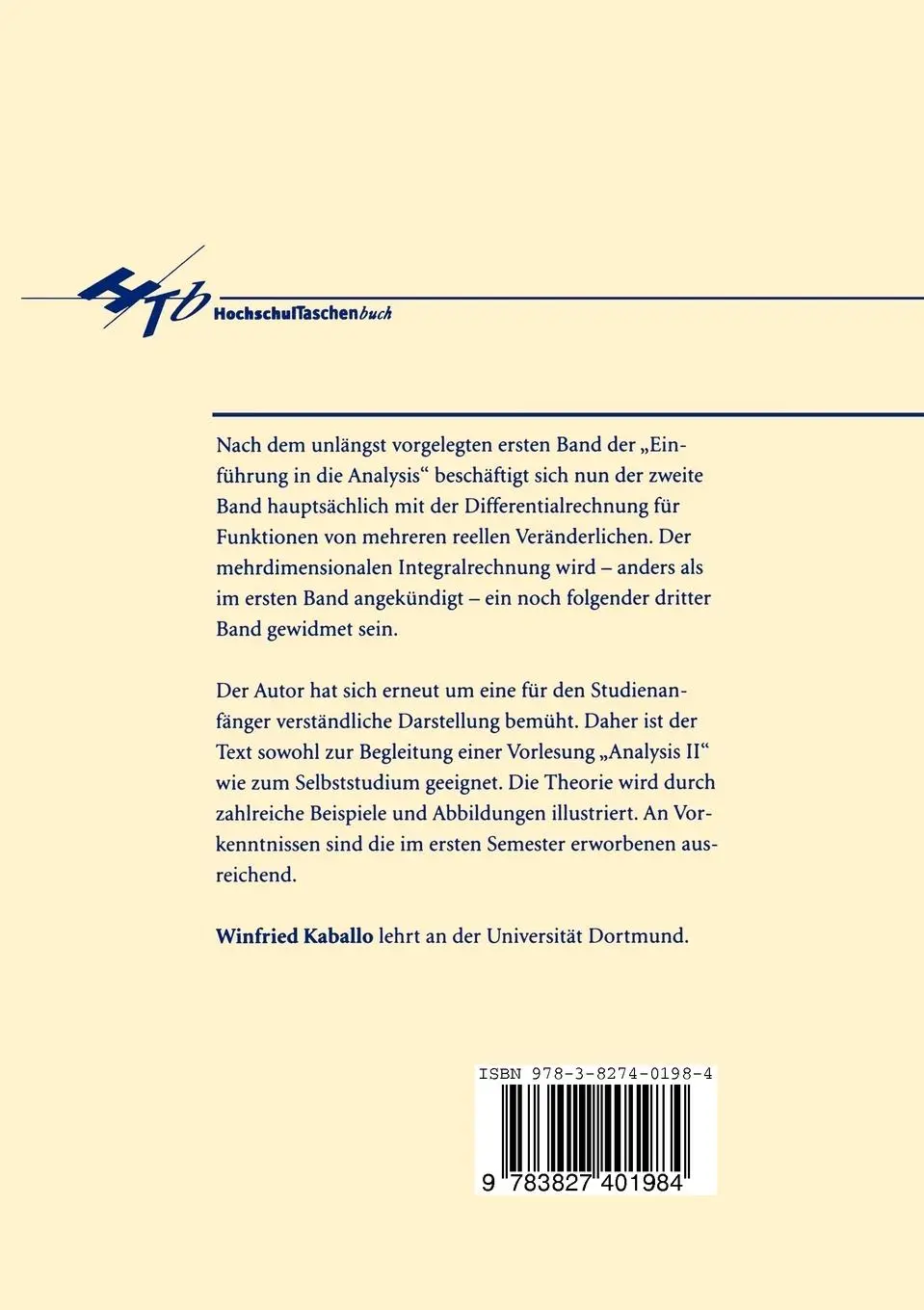 Rückseite: 9783827401984 | Einführung in die Analysis II | Winfried Kaballo | Taschenbuch | x