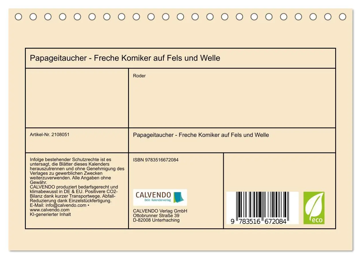 Bild: 9783516672084 | Papageitaucher - Freche Komiker auf Fels und Welle (Tischkalender...