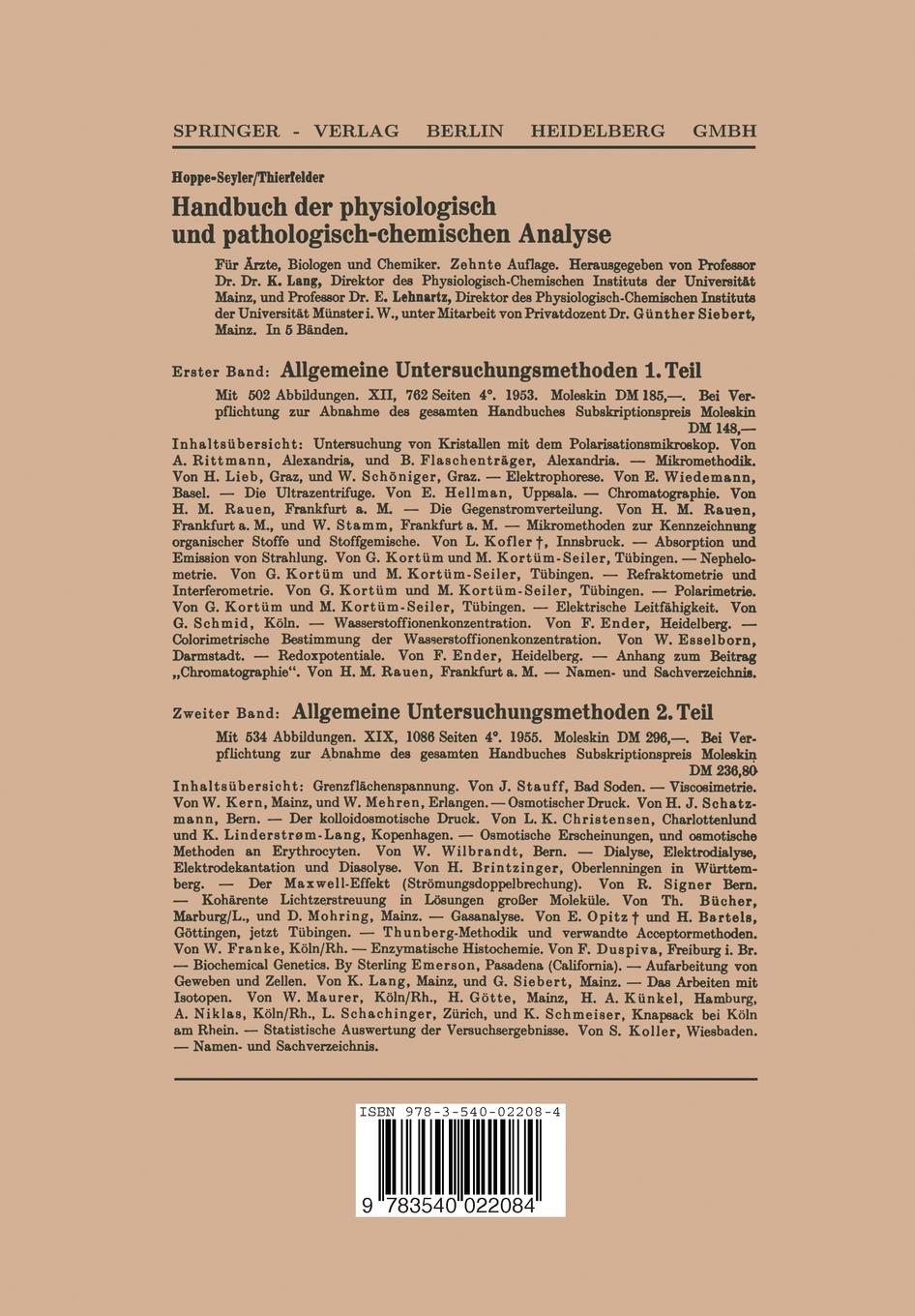 Rückseite: 9783540022084 | Die Quantitative Elektrophorese in der Medizin | Hermann J. Antweiler