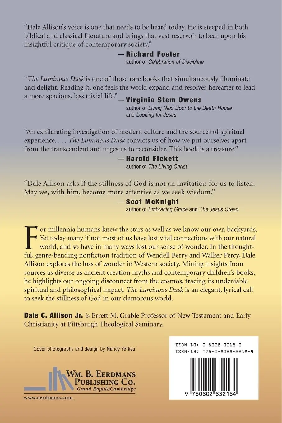 Rückseite: 9780802832184 | Luminous Dusk | Finding God in the Deep, Still Places | Dale C Allison