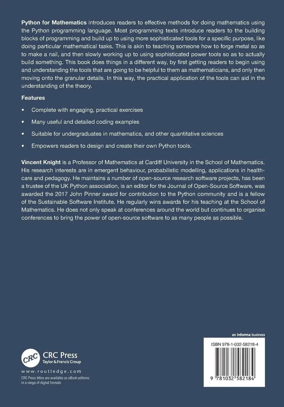 Rückseite: 9781032582184 | Python for Mathematics | Vincent Knight | Taschenbuch | Englisch