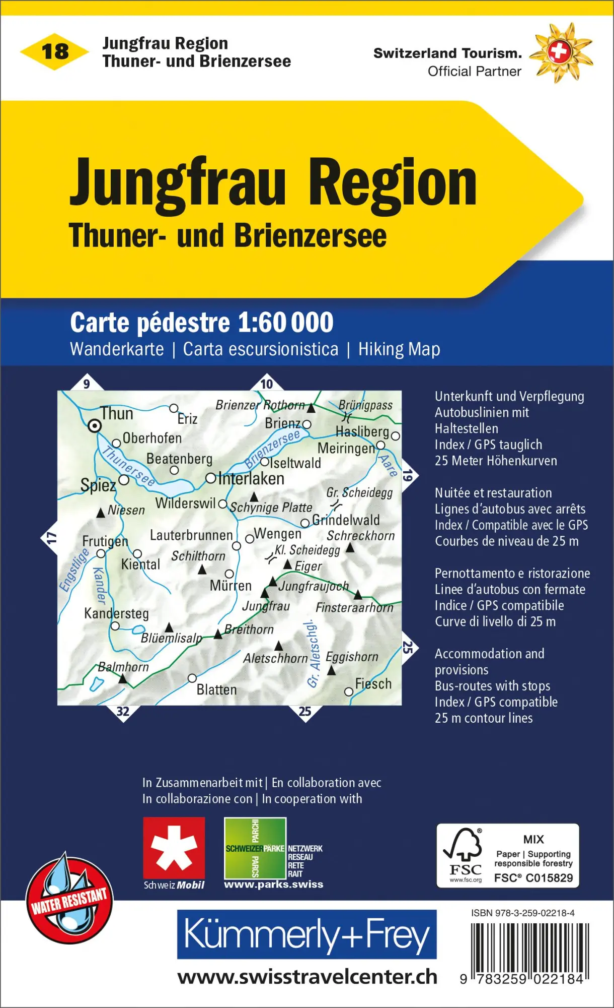 Rückseite: 9783259022184 | KuF Schweiz Wanderkarte 18 Jungfrau Region 1 : 60 000 | (Land-)Karte