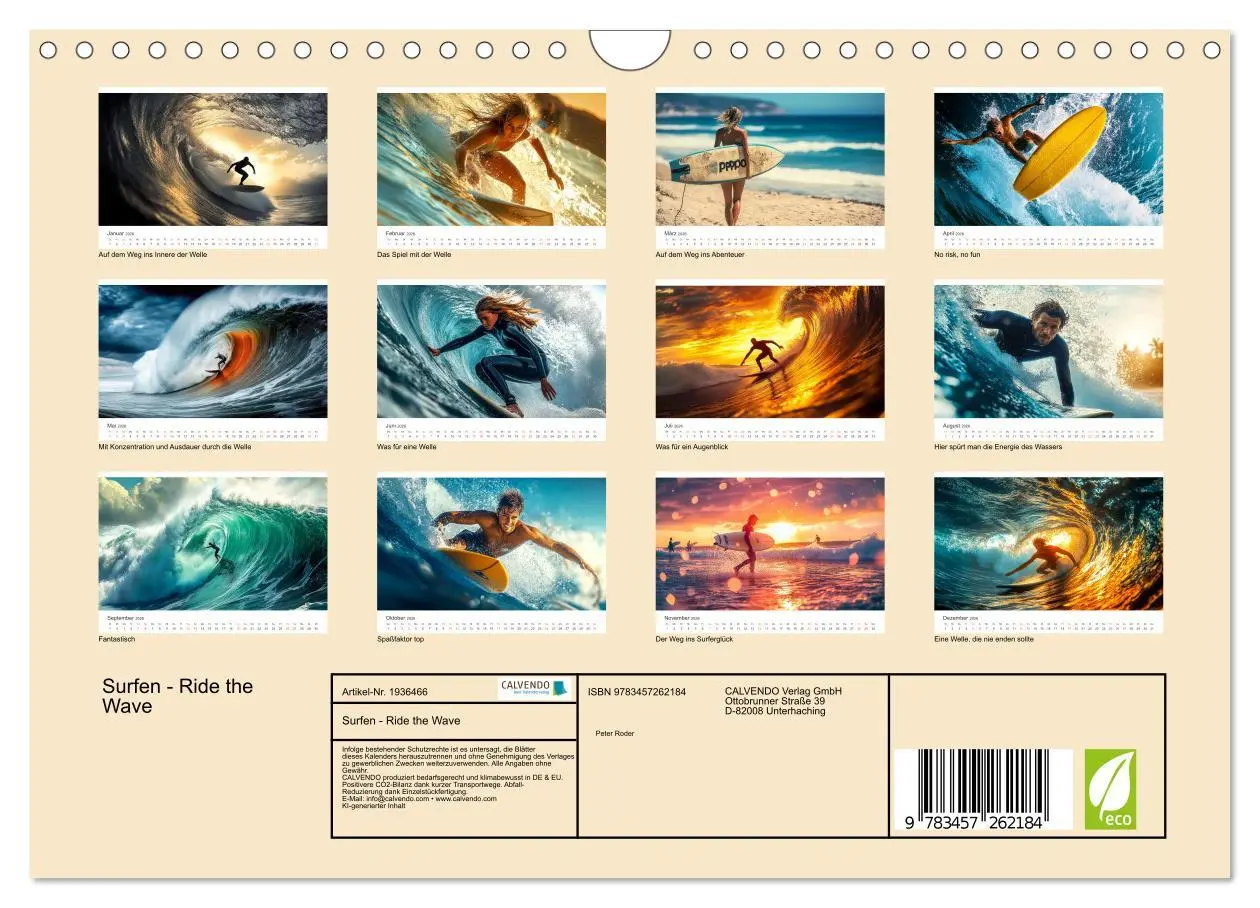 Bild: 9783457262184 | Surfen - Ride the Wave (Wandkalender 2026 DIN A4 quer), CALVENDO...