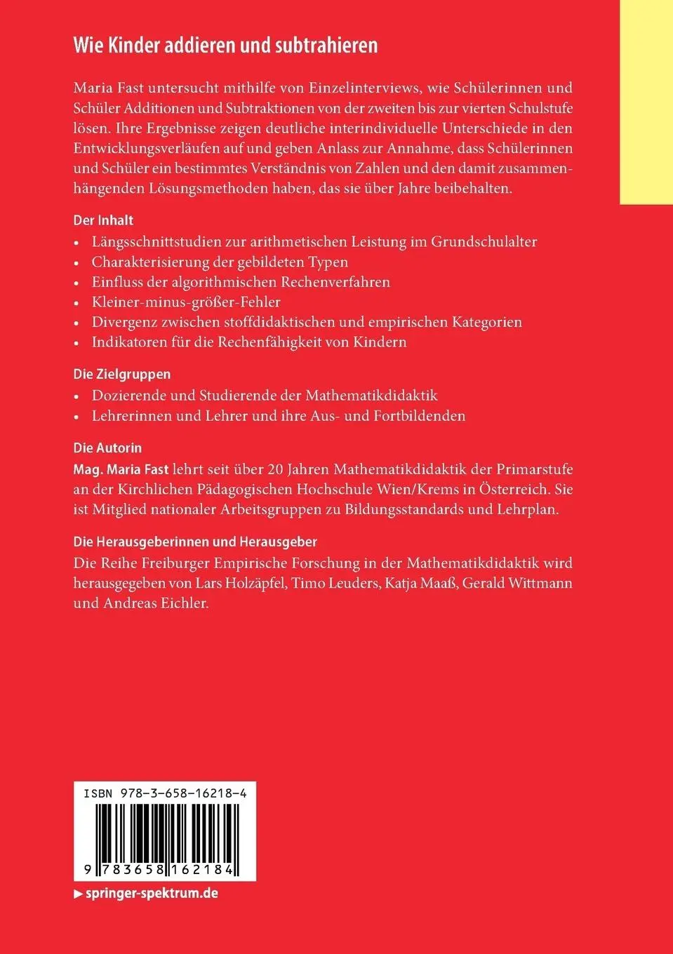 Rückseite: 9783658162184 | Wie Kinder addieren und subtrahieren | Maria Fast | Taschenbuch | xiii
