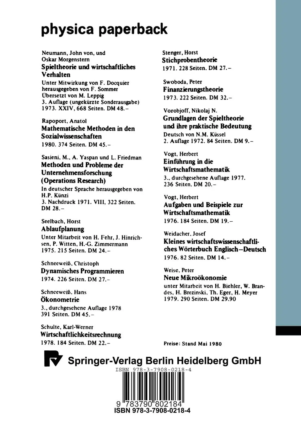 Rückseite: 9783790802184 | Mathematische Methoden in den Sozialwissenschaften | A. Rapoport