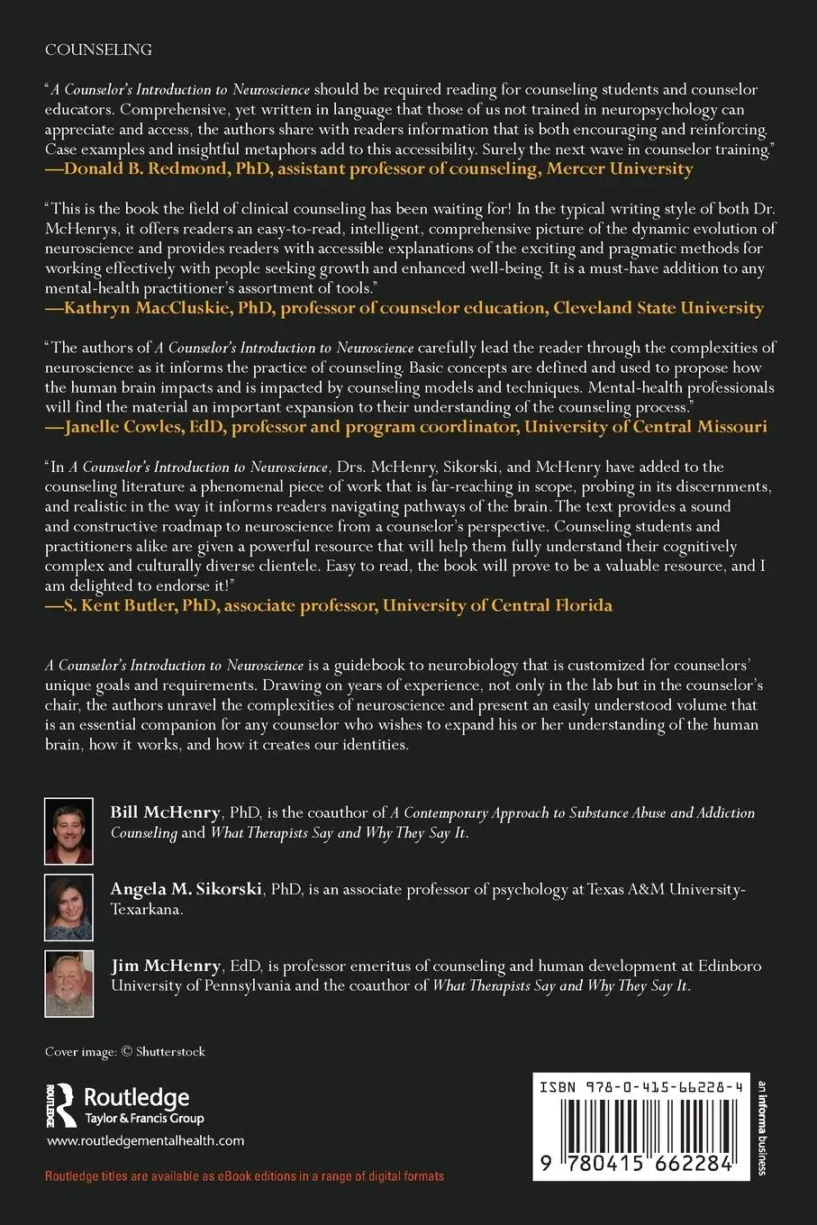 Rückseite: 9780415662284 | A Counselor's Introduction to Neuroscience | Bill Mchenry (u. a.)