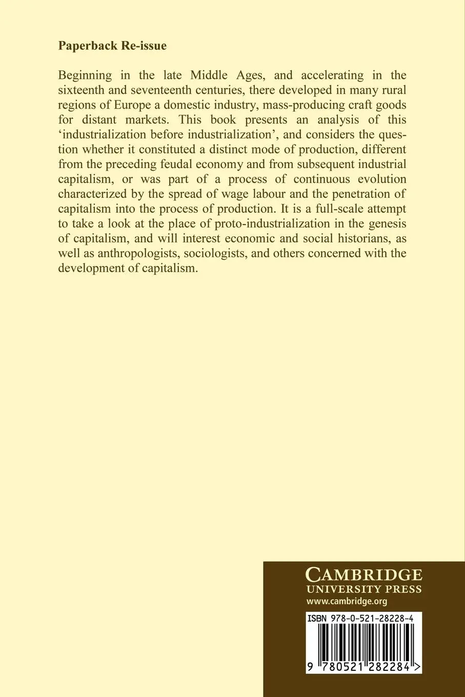 Rückseite: 9780521282284 | Industiarlization Before Industiarlization | Peter Kriedte (u. a.)