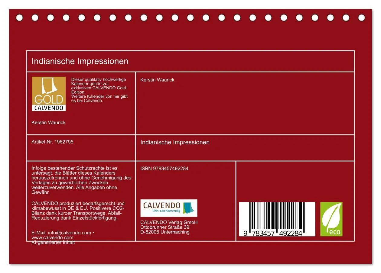 Bild: 9783457492284 | Indianische Impressionen (Tischkalender 2026 DIN A5 quer), CALVENDO...