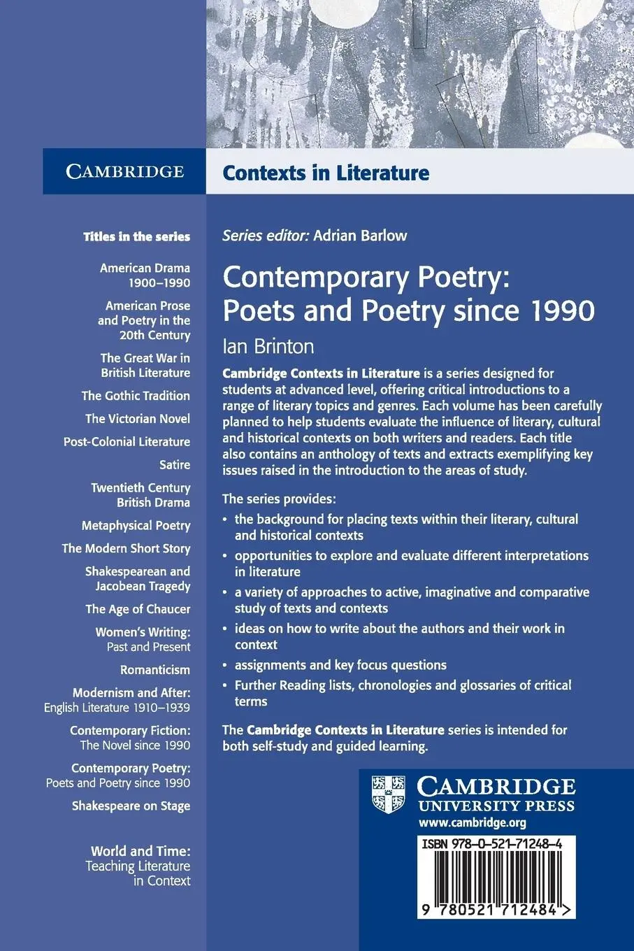 Rückseite: 9780521712484 | Contemporary Poetry | Ian Brinton | Taschenbuch | Englisch | 2009