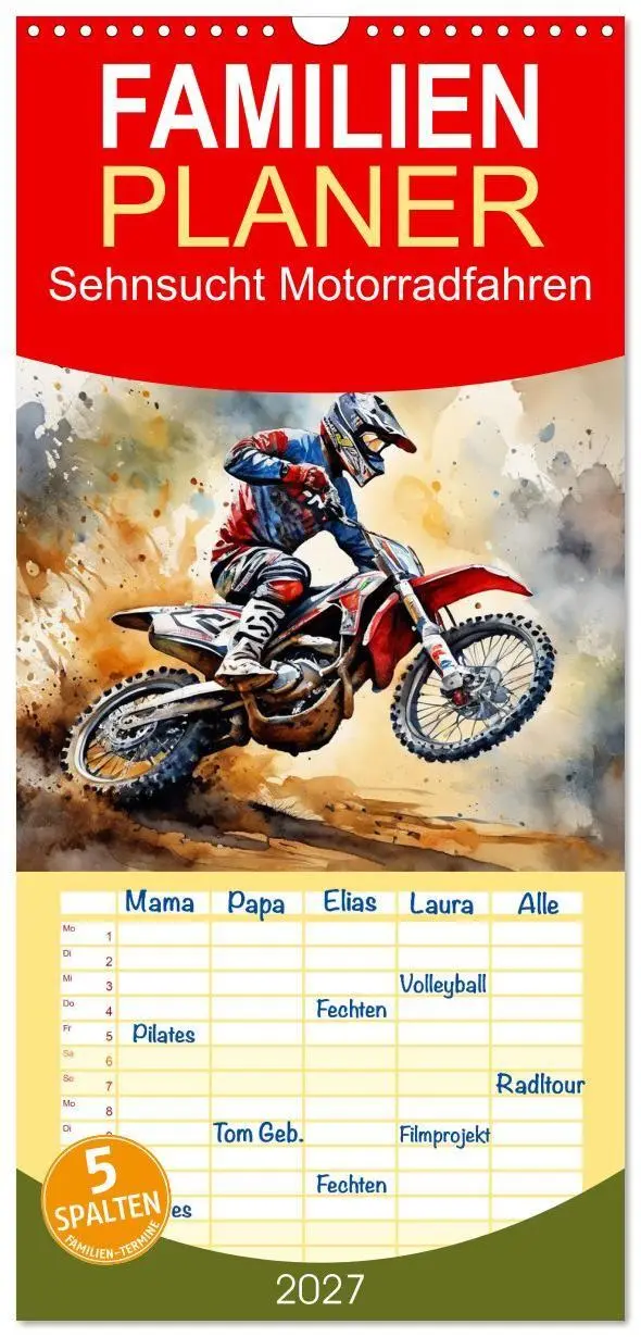 Cover: 9783594302484 | Familienplaner 2027 - Sehnsucht Motorradfahren mit 5 Spalten...