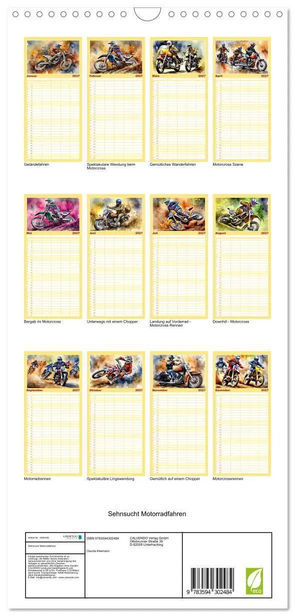 Bild: 9783594302484 | Familienplaner 2027 - Sehnsucht Motorradfahren mit 5 Spalten...