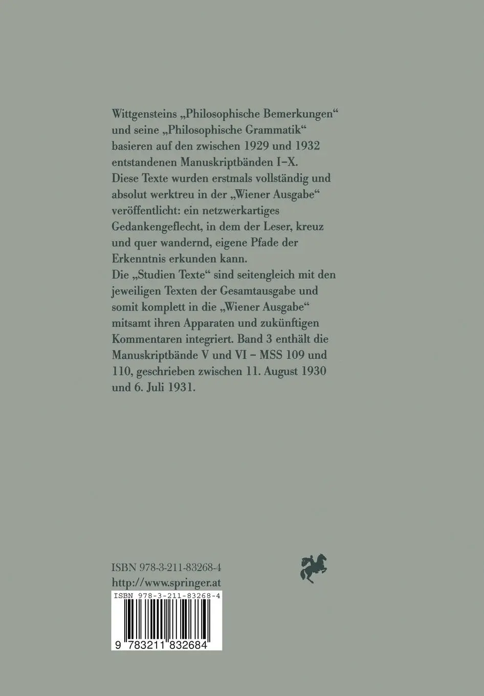 Rückseite: 9783211832684 | Wiener Ausgabe Studien Texte | L. Wittgenstein | Taschenbuch | xv