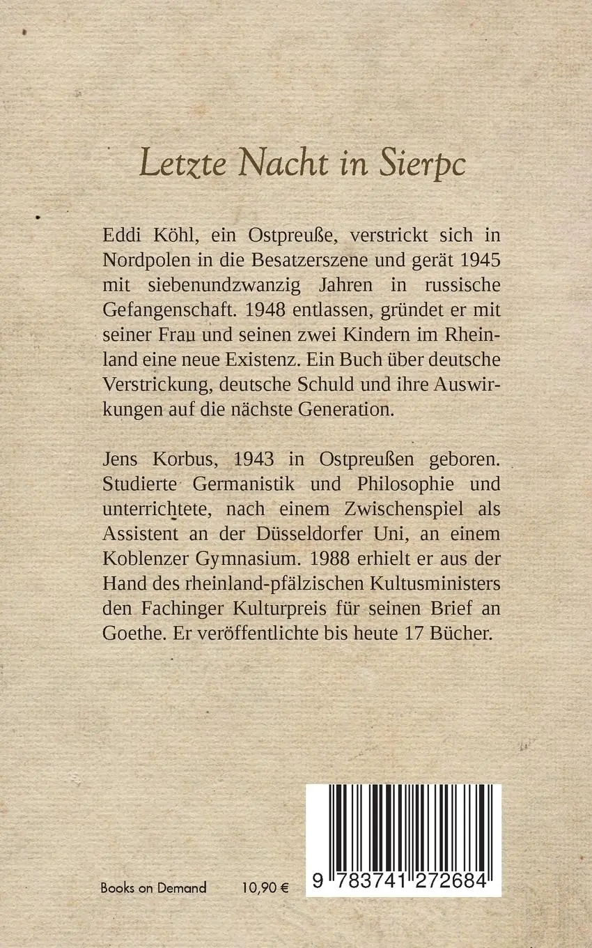 Rückseite: 9783741272684 | Letzte Nacht in Sierpc | Jens Korbus | Taschenbuch | 168 S. | Deutsch