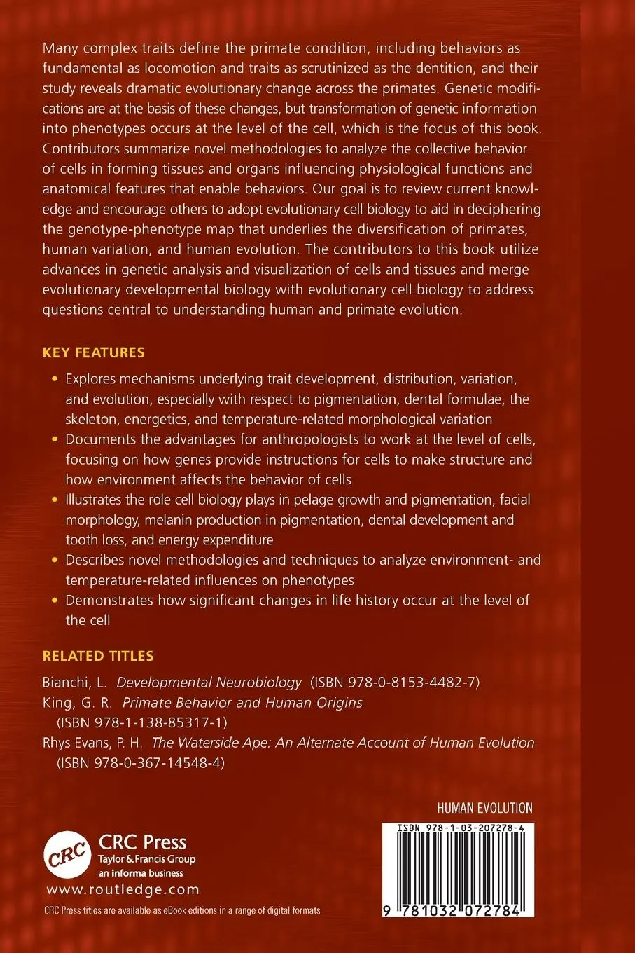 Rückseite: 9781032072784 | Evolutionary Cell Processes in Primates | M Kathleen Pitirri (u. a.)