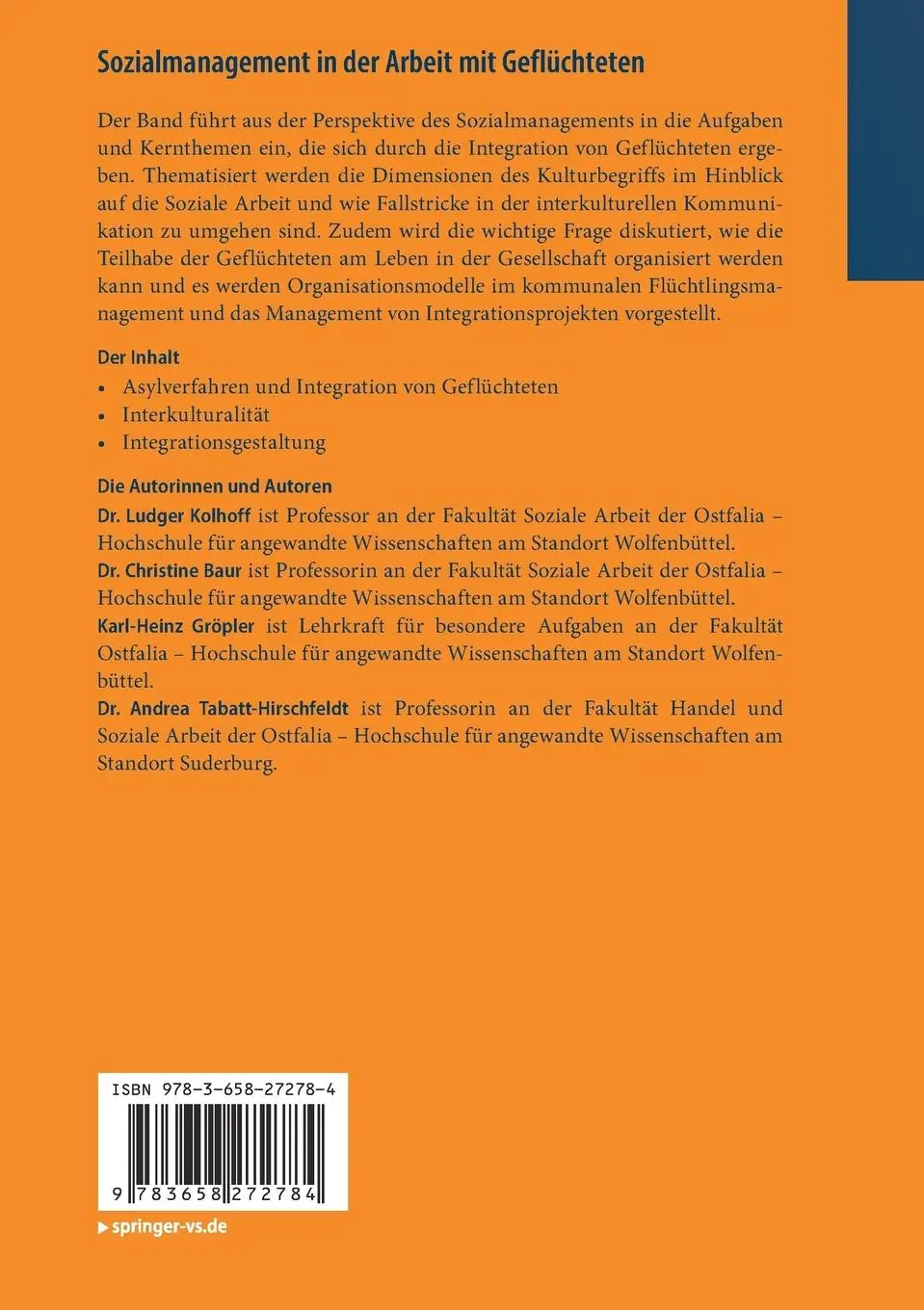 Rückseite: 9783658272784 | Sozialmanagement in der Arbeit mit Geflüchteten | Eine Einführung