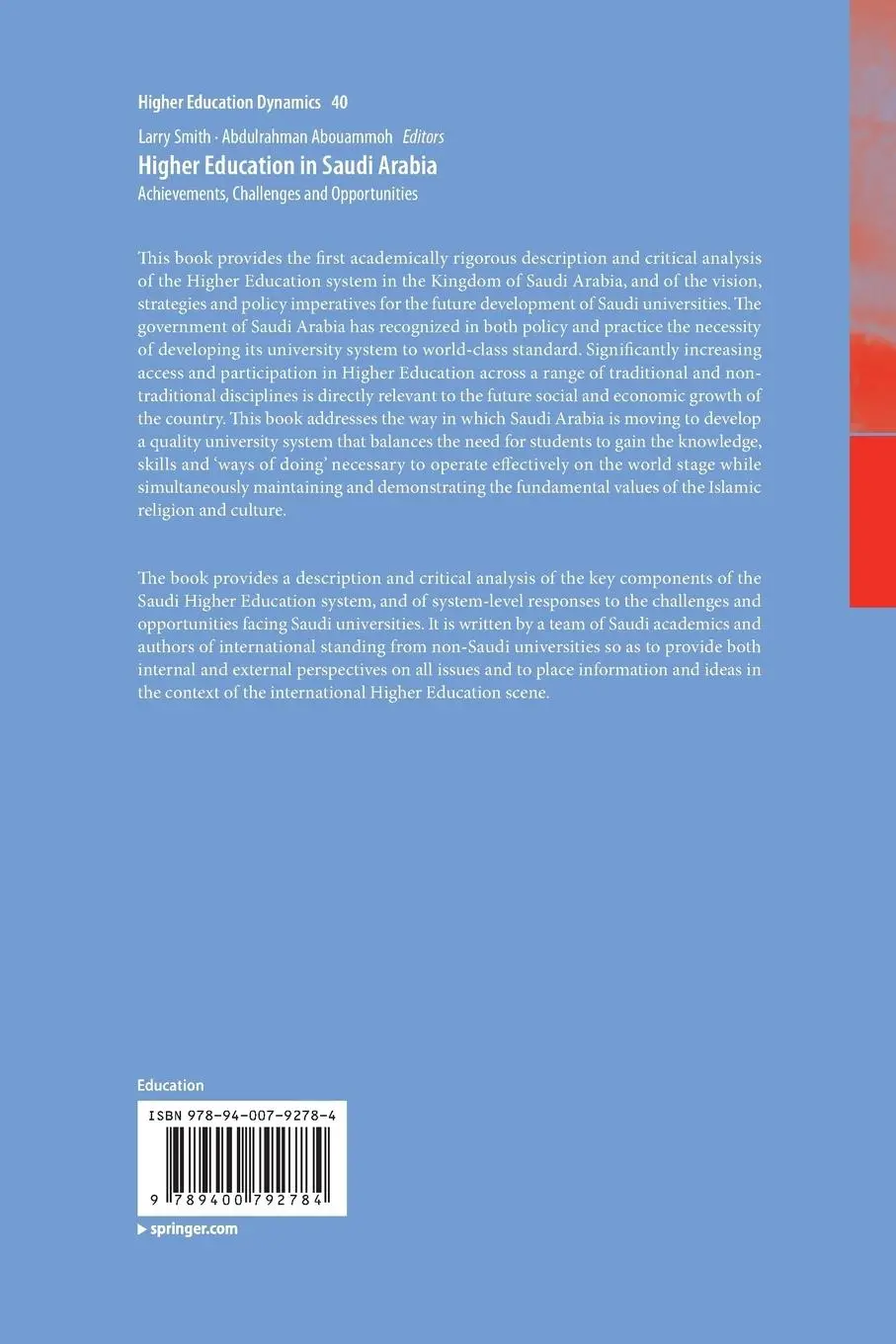 Rückseite: 9789400792784 | Higher Education in Saudi Arabia | Abdulrahman Abouammoh (u. a.) | xi