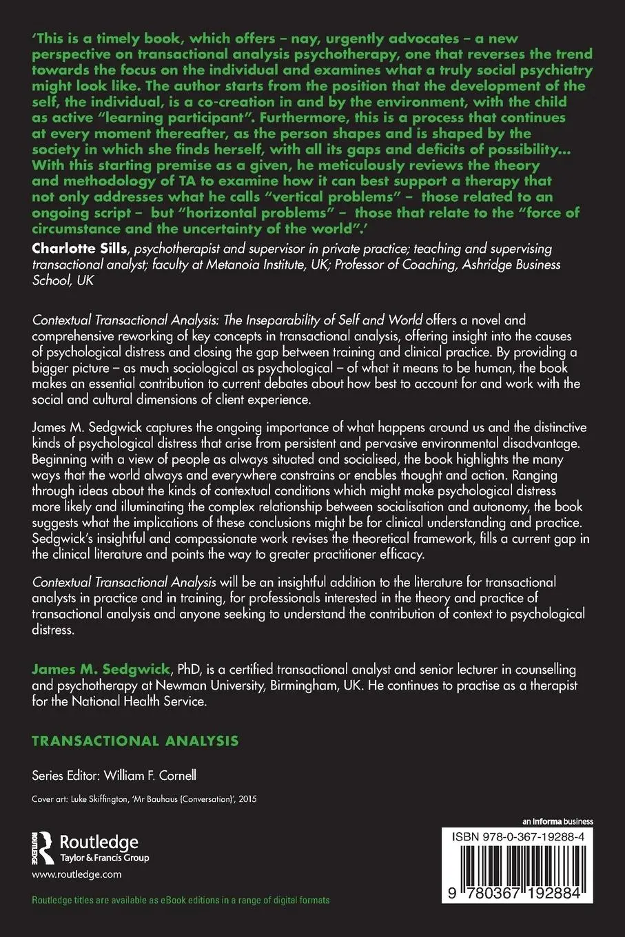 Rückseite: 9780367192884 | Contextual Transactional Analysis | James M. Sedgwick | Taschenbuch