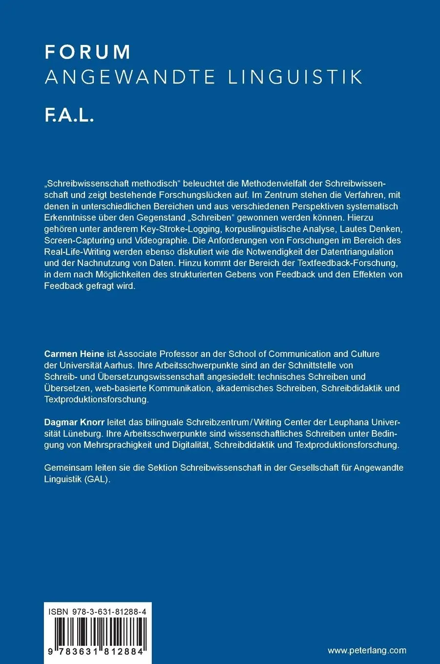 Rückseite: 9783631812884 | Schreibwissenschaft methodisch | Carmen Heine (u. a.) | Buch | Deutsch