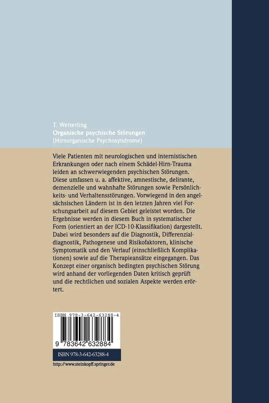 Rückseite: 9783642632884 | Organische psychische Störungen | Hirnorganische Psychosyndrome | Buch