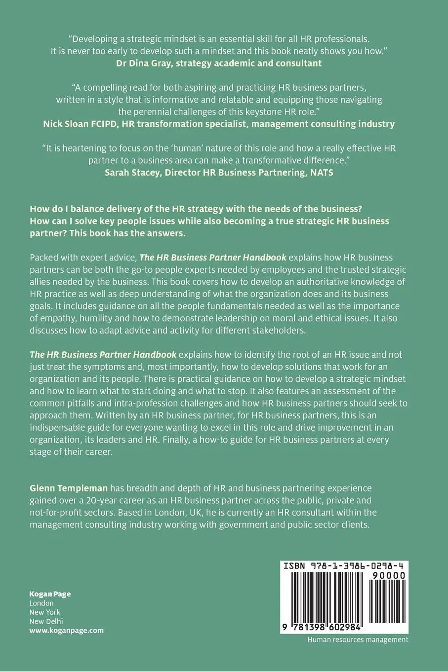 Rückseite: 9781398602984 | The HR Business Partner Handbook | Glenn Templeman | Taschenbuch