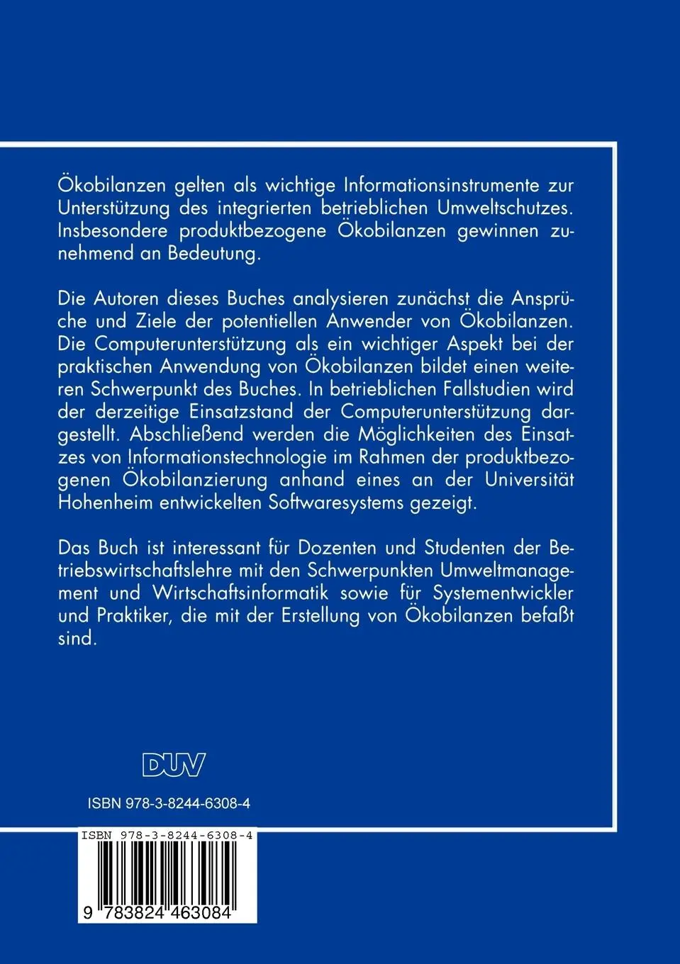 Rückseite: 9783824463084 | Aspekte der Ökobilanzierung | Helmut Krcmar (u. a.) | Taschenbuch