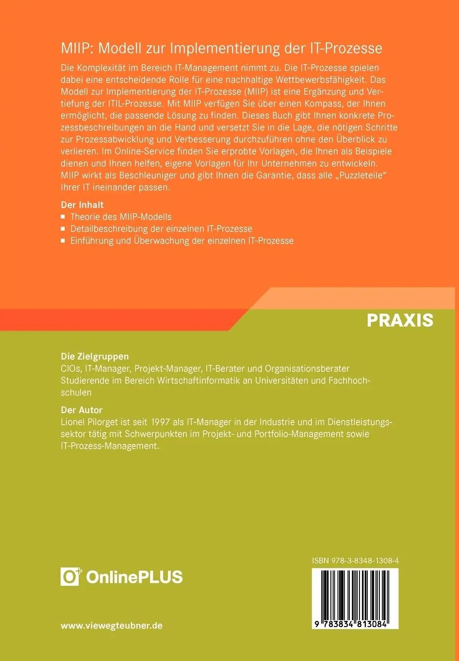 Rückseite: 9783834813084 | MIIP: Modell zur Implementierung der IT-Prozesse | Lionel Pilorget