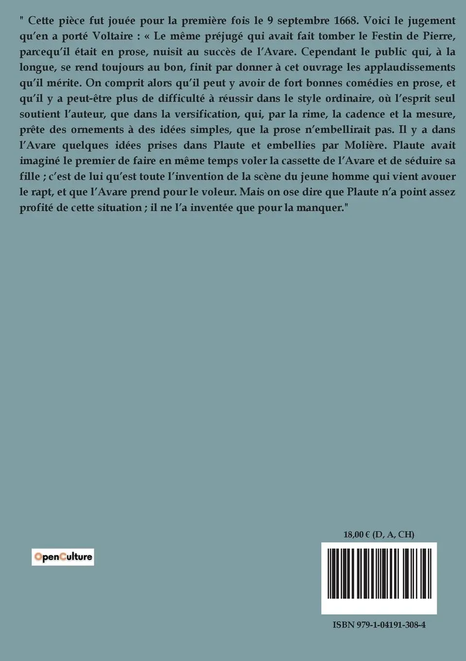 Rückseite: 9791041913084 | L'Avare | Une comédie classique sur l'obsession de l'argent | Molière