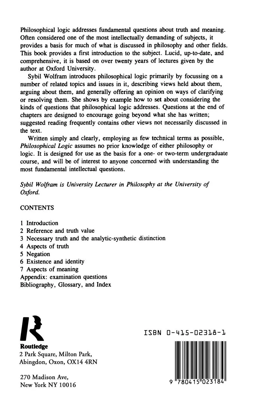 Rückseite: 9780415023184 | Philosophical Logic | An Introduction | Sybil Wolfram | Taschenbuch