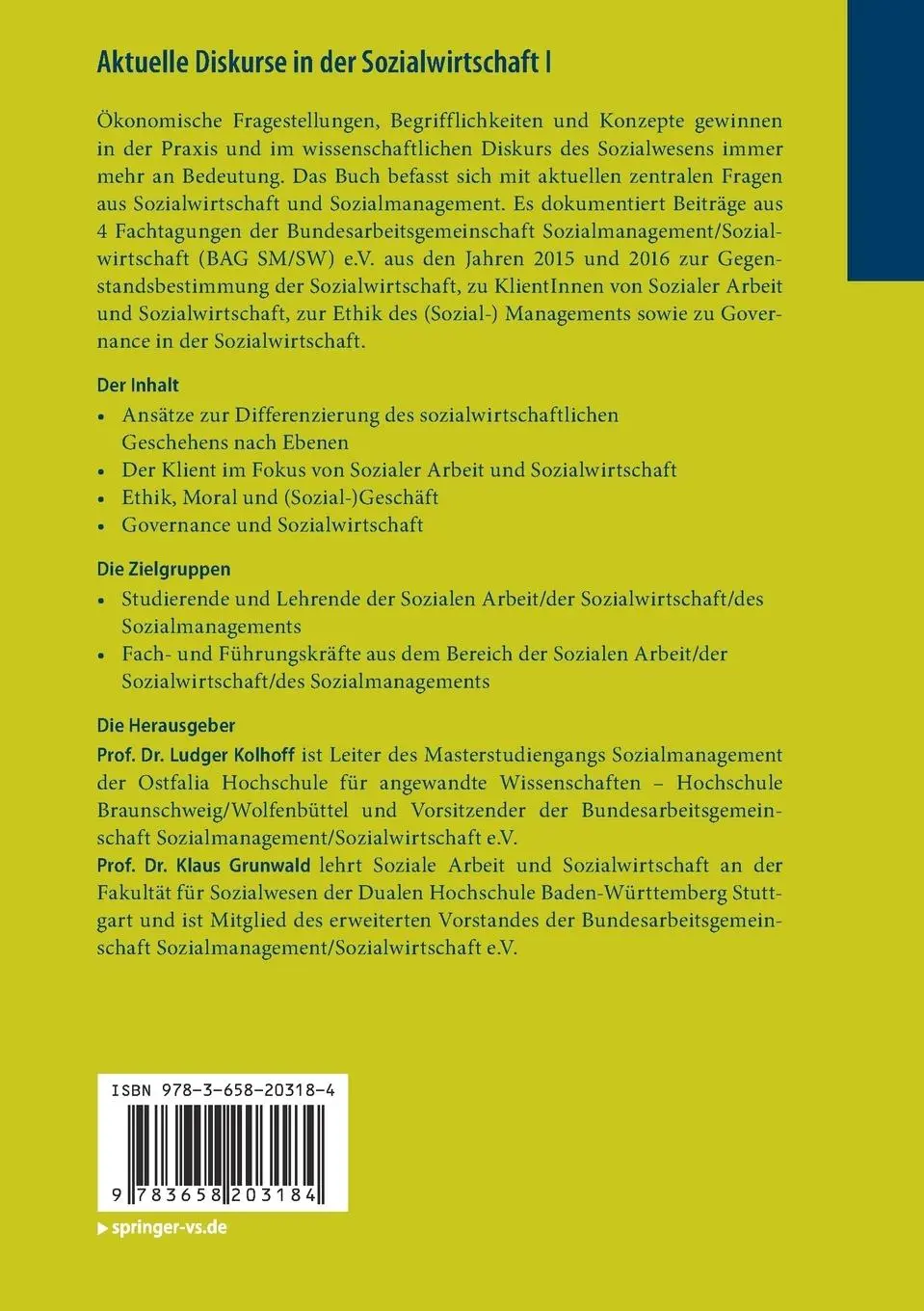 Rückseite: 9783658203184 | Aktuelle Diskurse in der Sozialwirtschaft I | Klaus Grunwald (u. a.)