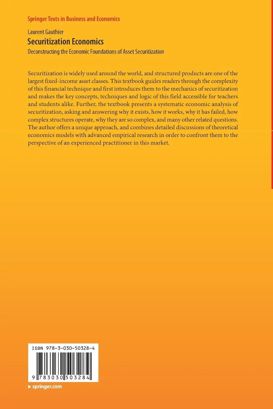 Rückseite: 9783030503284 | Securitization Economics | Laurent Gauthier | Taschenbuch | xx | 2021