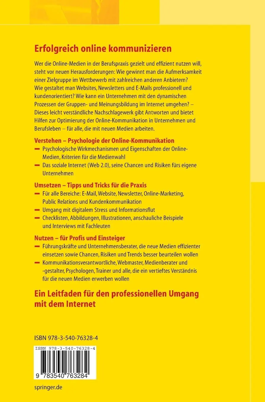Rückseite: 9783540763284 | Online-Kommunikation - Die Psychologie der neuen Medien für die...