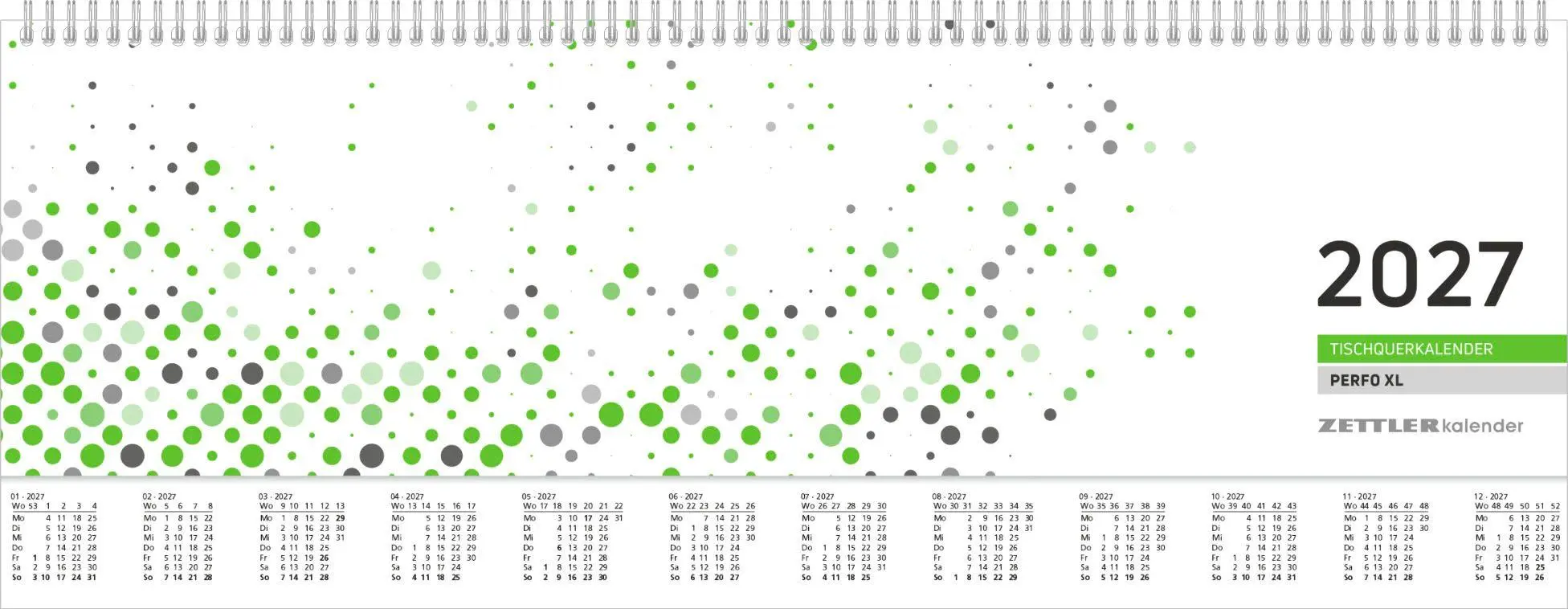 Cover: 4069095013384 | Tischquerkalender 1W/2S PERFO XL grün 2027 | KG | Kalender | 112 S.