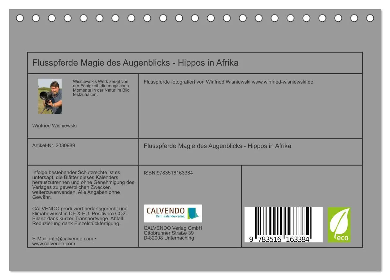 Bild: 9783516163384 | Flusspferde Magie des Augenblicks - Hippos in Afrika (Tischkalender...