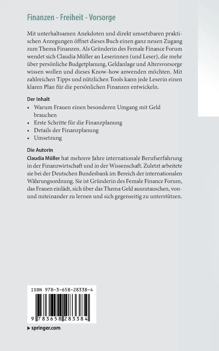 Rückseite: 9783658283384 | Finanzen - Freiheit - Vorsorge | Claudia Müller | Taschenbuch | XIII