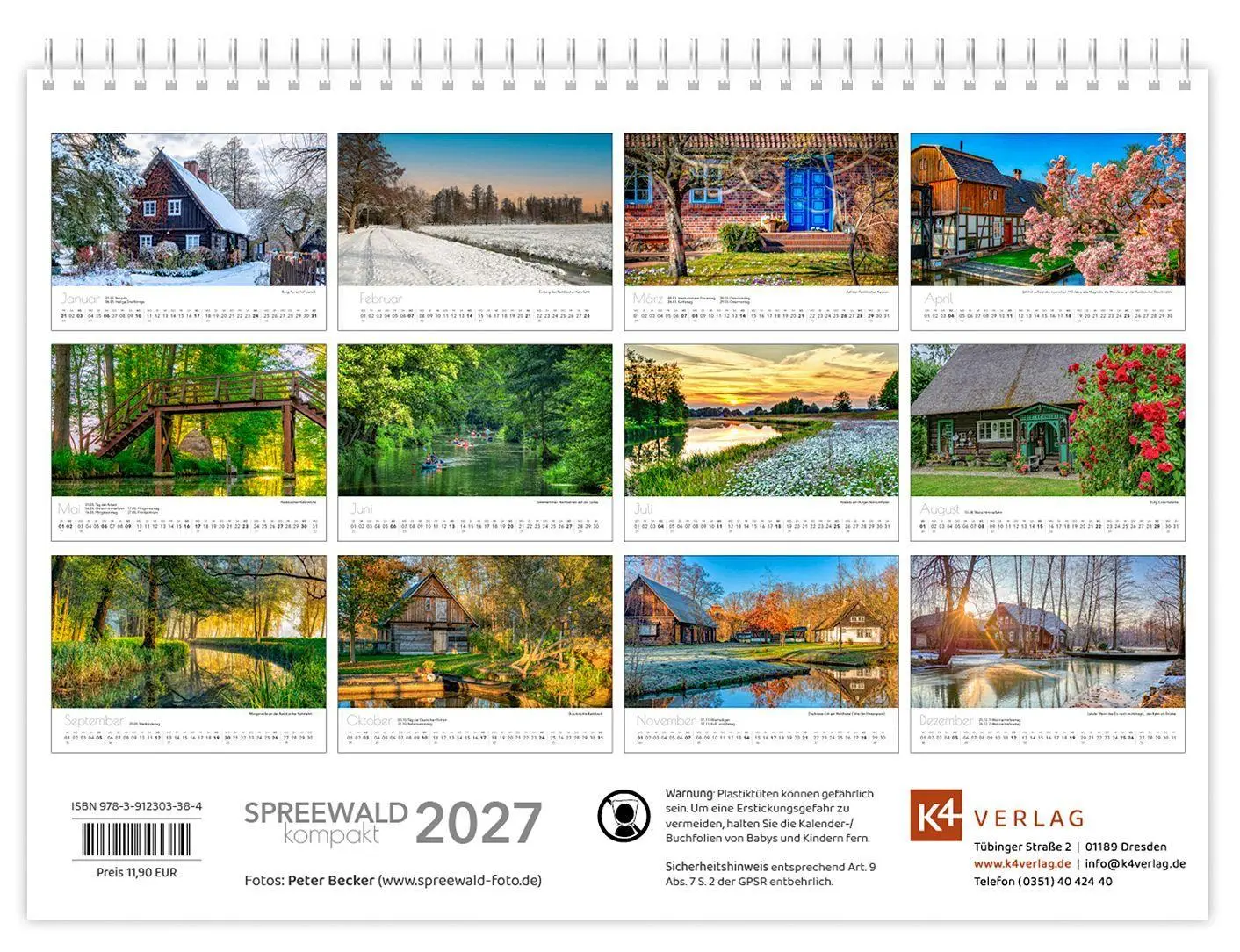Bild: 9783912303384 | Kalender Spreewald kompakt - Peter Becker 2027 | K4 Verlag (u. a.)