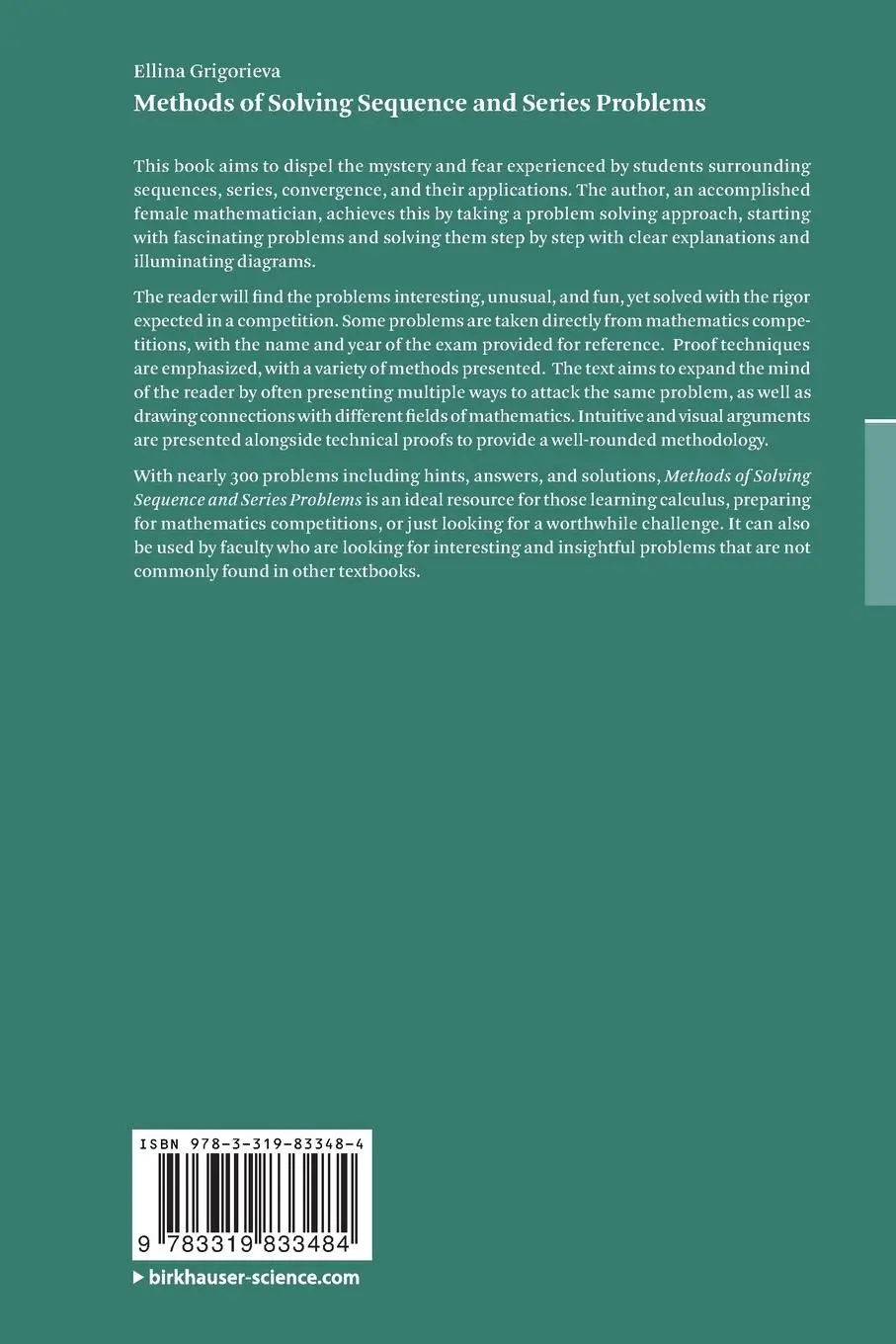 Rückseite: 9783319833484 | Methods of Solving Sequence and Series Problems | Ellina Grigorieva