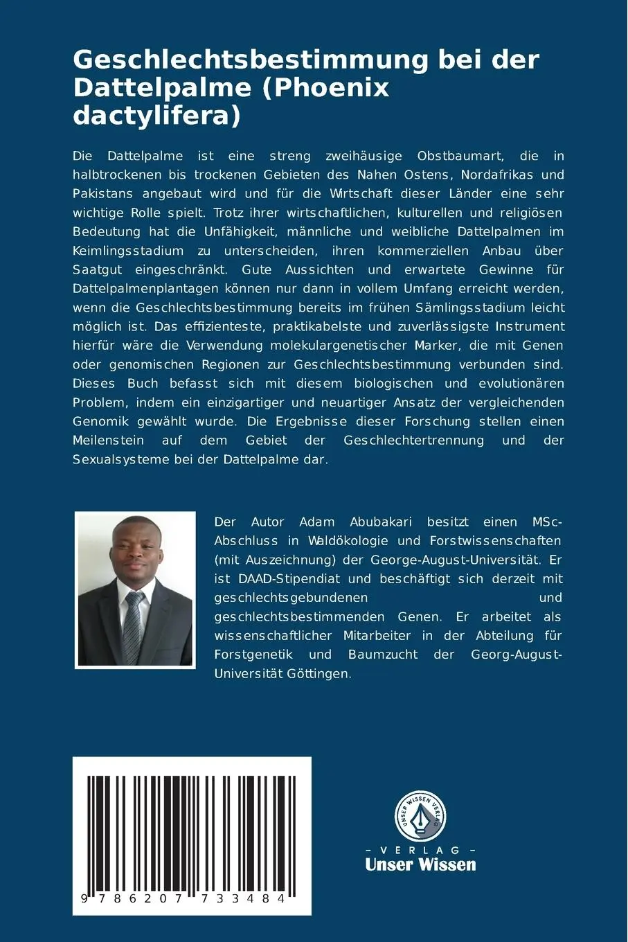 Rückseite: 9786207733484 | Geschlechtsbestimmung bei der Dattelpalme (Phoenix dactylifera) | Buch