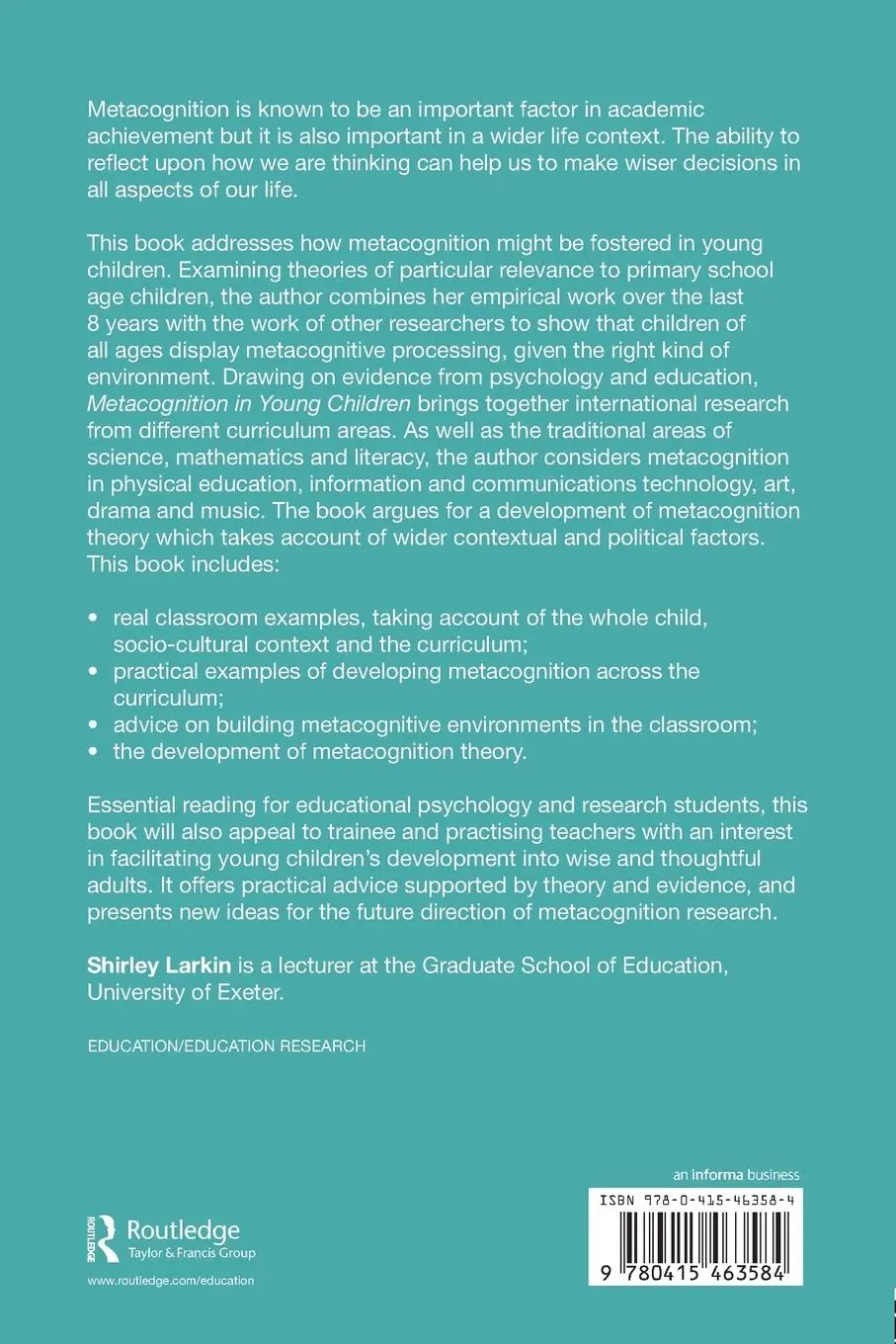 Rückseite: 9780415463584 | Metacognition in Young Children | Shirley Larkin | Taschenbuch | 2009
