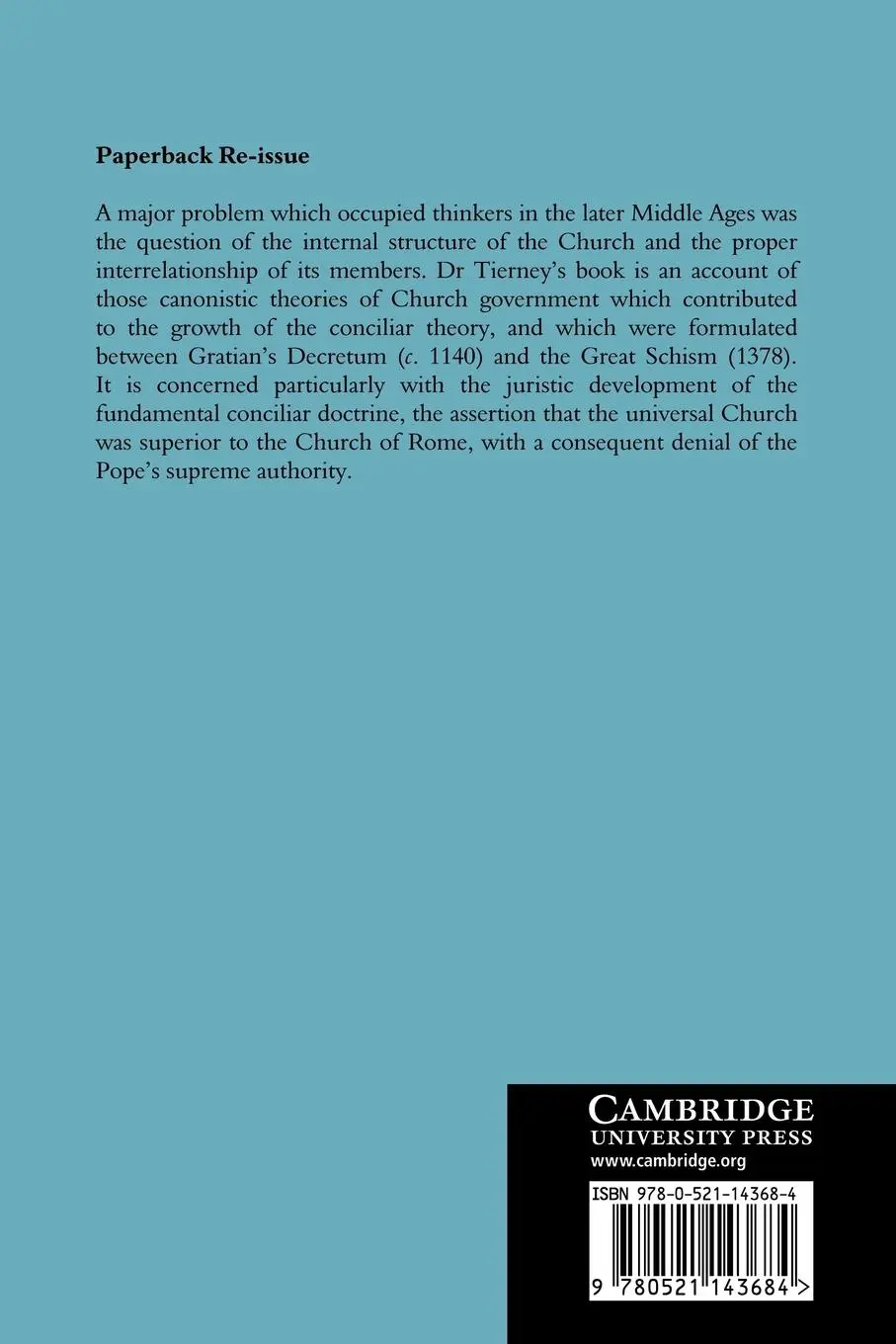 Rückseite: 9780521143684 | Foundations of the Conciliar Theory | Brian Tierney | Taschenbuch