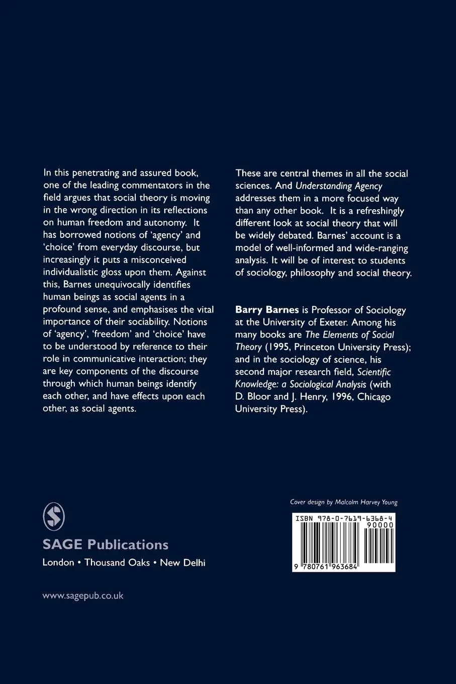 Rückseite: 9780761963684 | Understanding Agency | Social Theory and Responsible Action | Buch