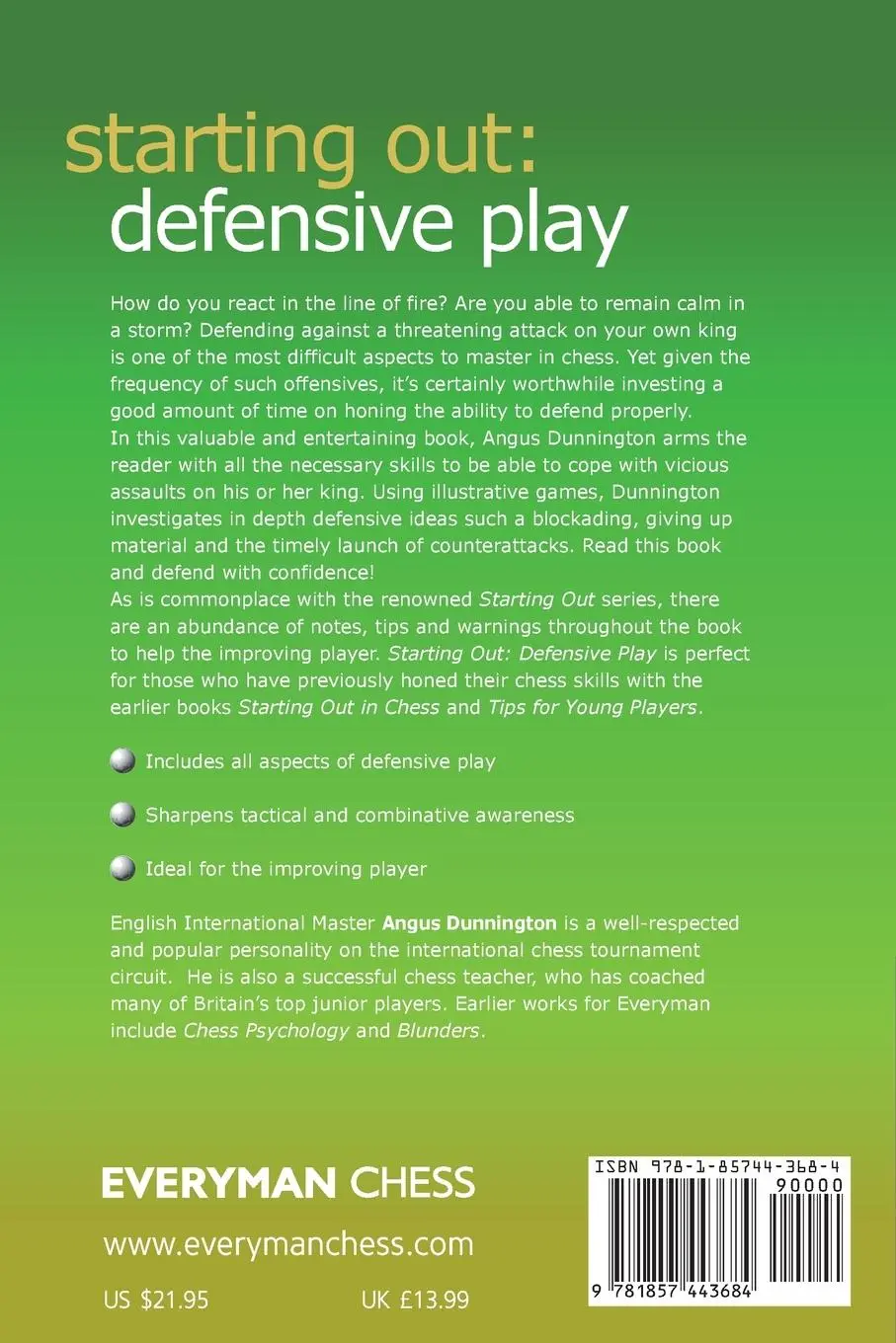 Rückseite: 9781857443684 | Starting Out | Defensive Play | Angus Dunnington | Taschenbuch | 2005