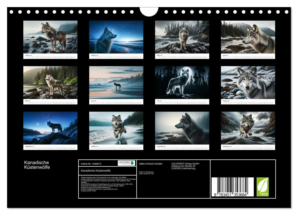 Bild: 9783457353684 | Kanadische Küstenwölfe (Wandkalender 2026 DIN A4 quer), CALVENDO...