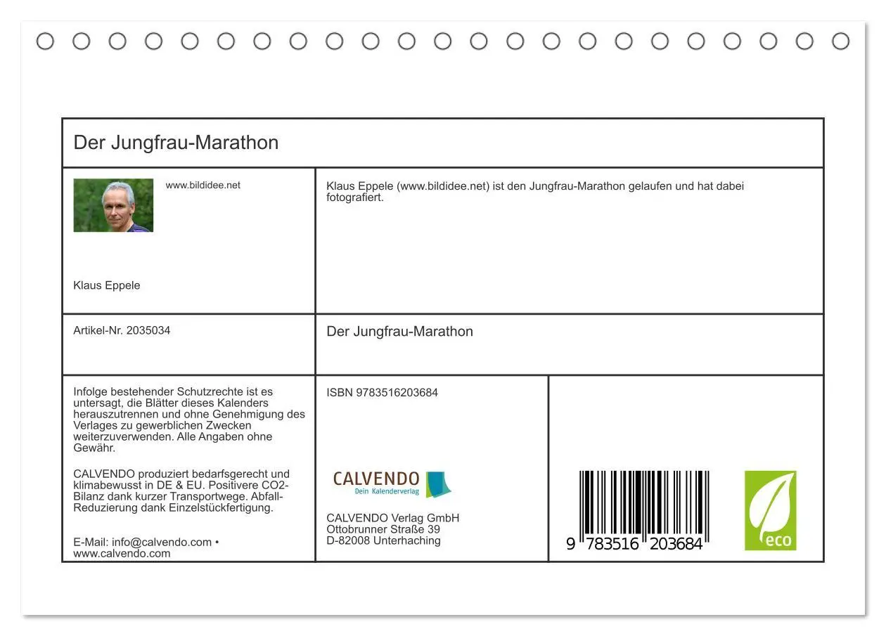 Bild: 9783516203684 | Der Jungfrau-Marathon (Tischkalender 2026 DIN A5 quer), CALVENDO...