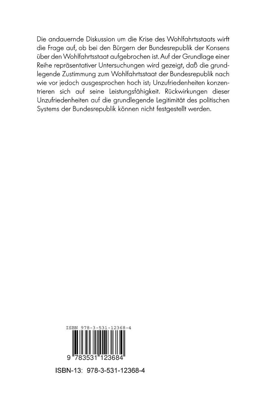 Rückseite: 9783531123684 | Einstellungen der Bürger zum Wohlfahrtsstaat der Bundesrepublik...